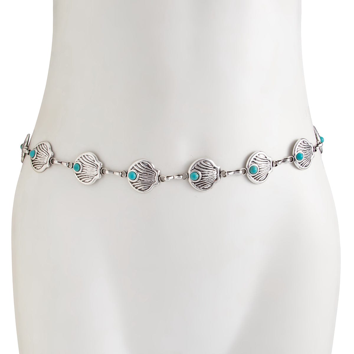 Ocean Style Silver Tone Turquoise Inlaid Shell Waist Chain - ArtGalleryZen