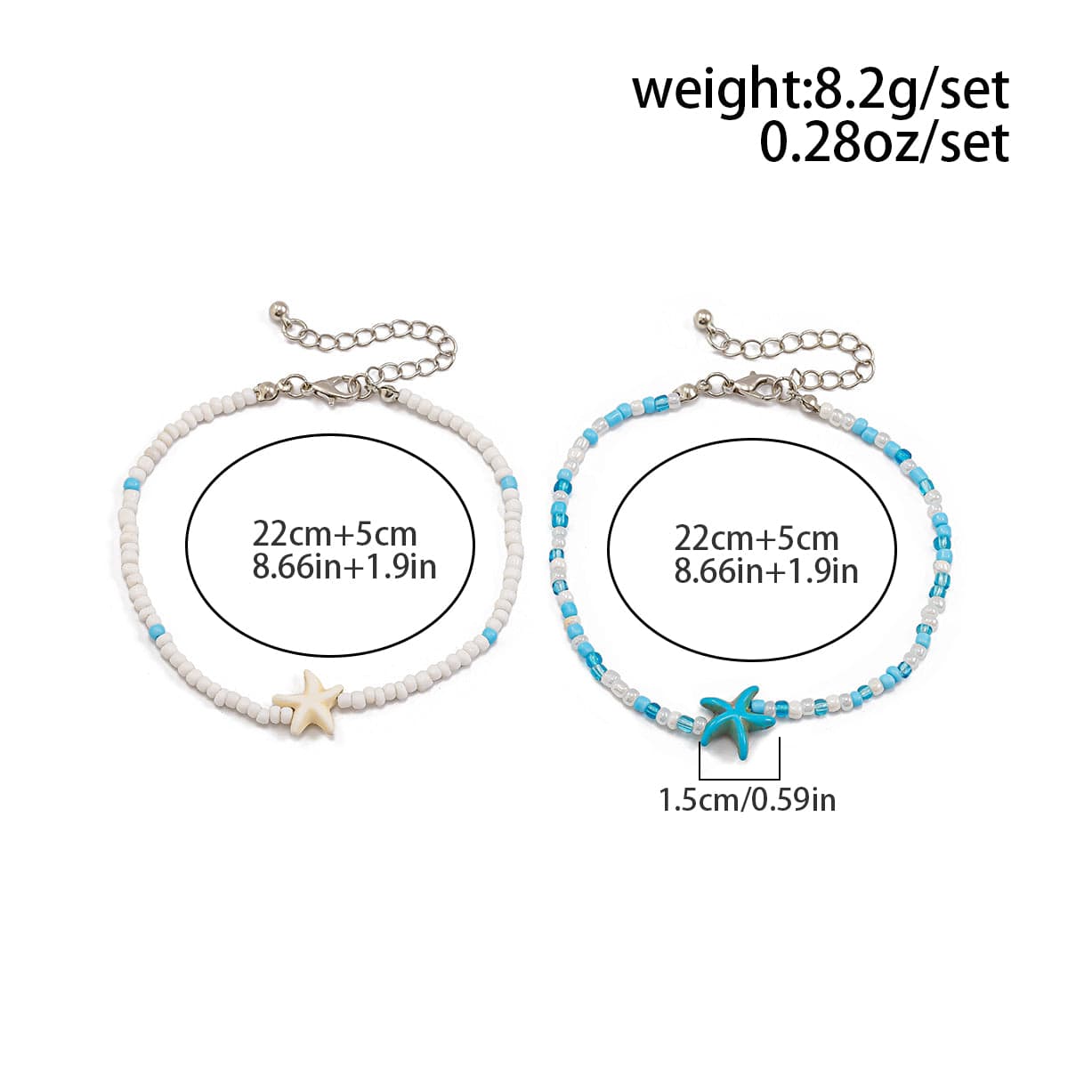 Ocean Style Starfish Crystal Seed Beaded Anklet Set