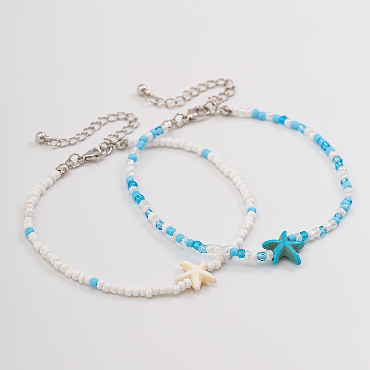 Ocean Style Starfish Crystal Seed Beaded Anklet Set