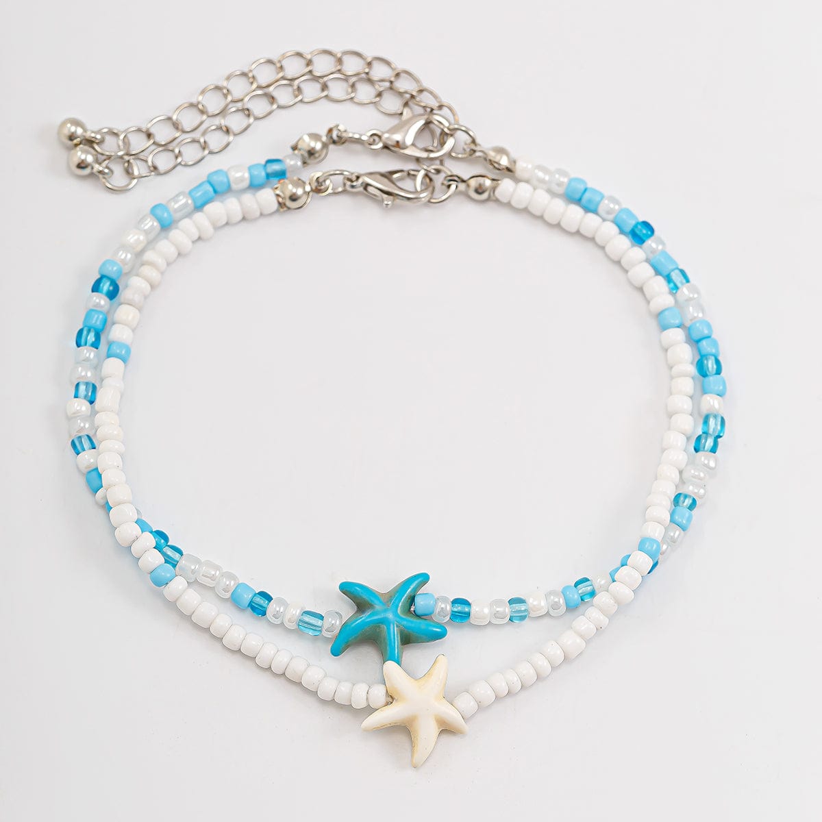 Ocean Style Starfish Crystal Seed Beaded Anklet Set