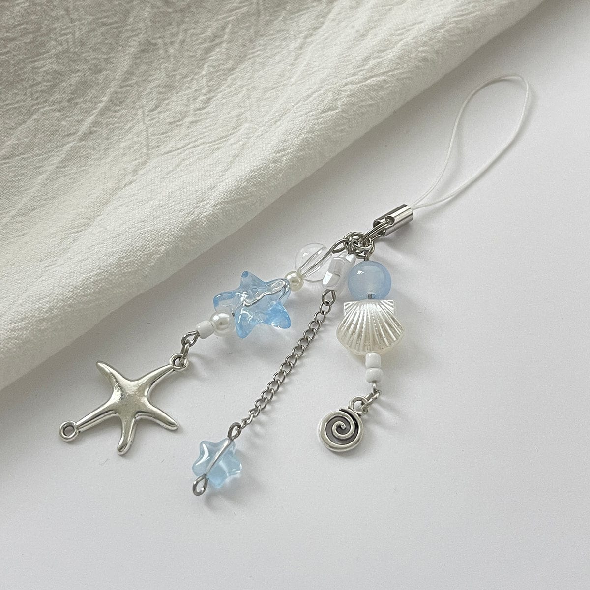 Ocean Style Starfish Shell Pearl Charm Keychain Phone Strap - ArtGalleryZen