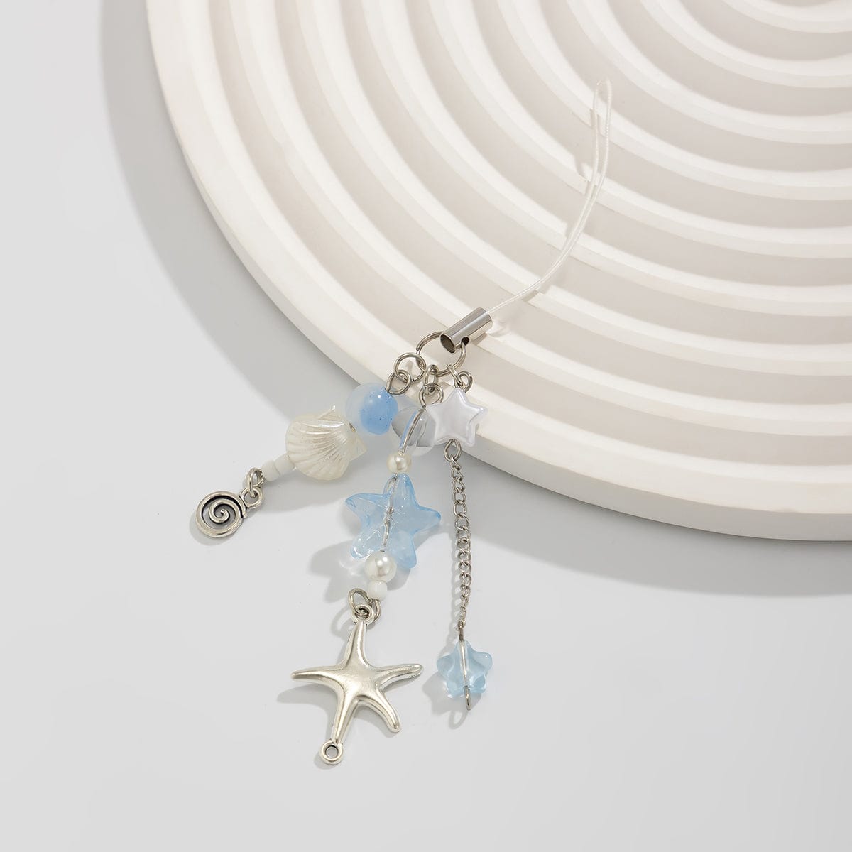 Ocean Style Starfish Shell Pearl Charm Keychain Phone Strap - ArtGalleryZen