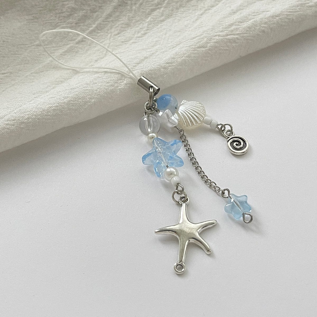 Ocean Style Starfish Shell Pearl Charm Keychain Phone Strap - ArtGalleryZen