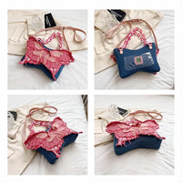 Thumbnail for Original Pink Denim Butterfly Acrylic Chain Shoulder Crossbody Bag - ArtGalleryZen