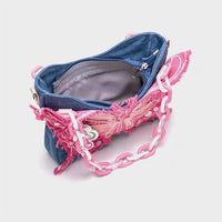 Thumbnail for Original Pink Denim Butterfly Acrylic Chain Shoulder Crossbody Bag - ArtGalleryZen