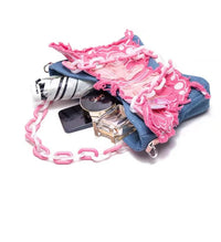 Thumbnail for Original Pink Denim Butterfly Acrylic Chain Shoulder Crossbody Bag - ArtGalleryZen