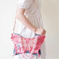 Thumbnail for Original Pink Denim Butterfly Acrylic Chain Shoulder Crossbody Bag - ArtGalleryZen