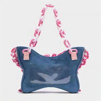 Thumbnail for Original Pink Denim Butterfly Acrylic Chain Shoulder Crossbody Bag - ArtGalleryZen