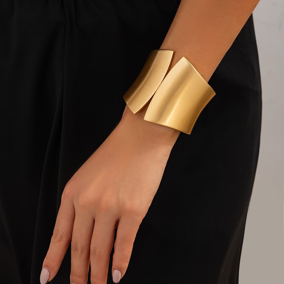 Oversized Gold Silver Tone Frosted Wide Cuff Bangle Bracelet - ArtGalleryZen