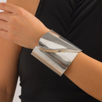 Thumbnail for Oversized Gold Silver Tone Pleated Wide Cuff Bangle Bracelet