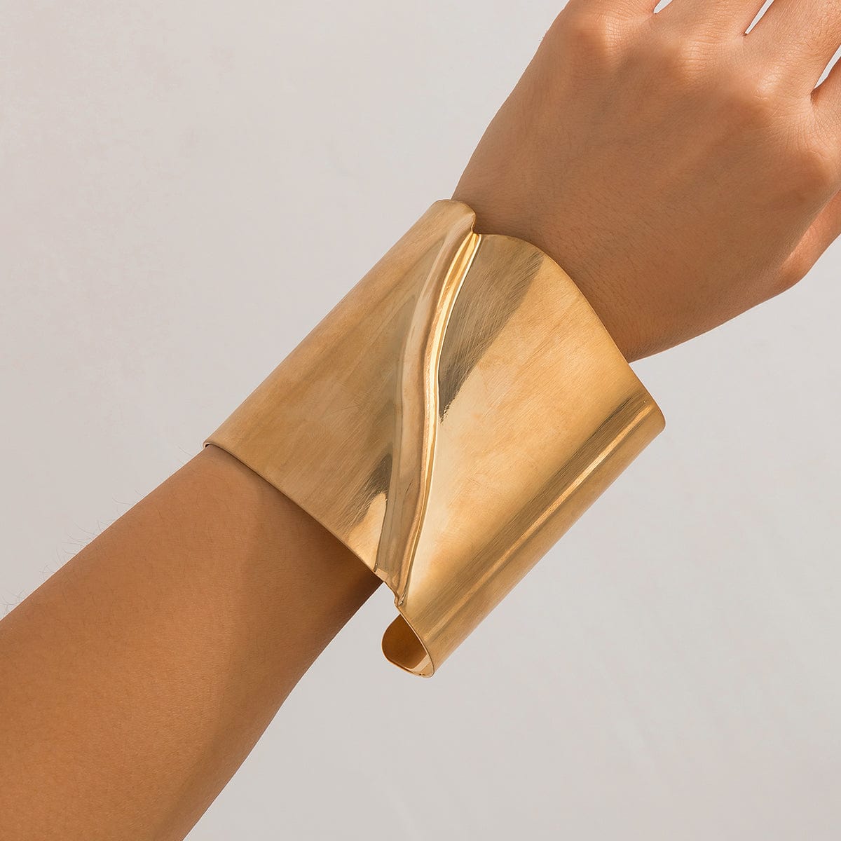 Oversized Gold Silver Tone Pleated Wide Cuff Bangle Bracelet