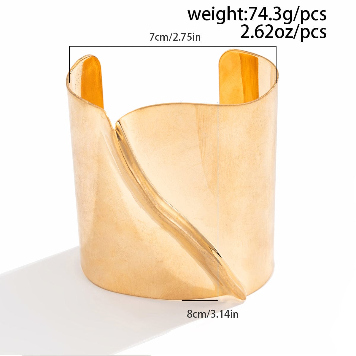 Oversized Gold Silver Tone Pleated Wide Cuff Bangle Bracelet