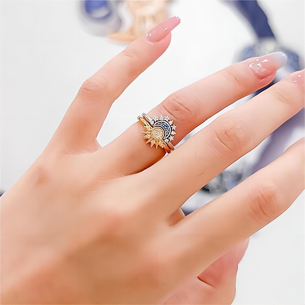 Pandora CZ Inlaid Sun And Moon Stackable Ring - ArtGalleryZen