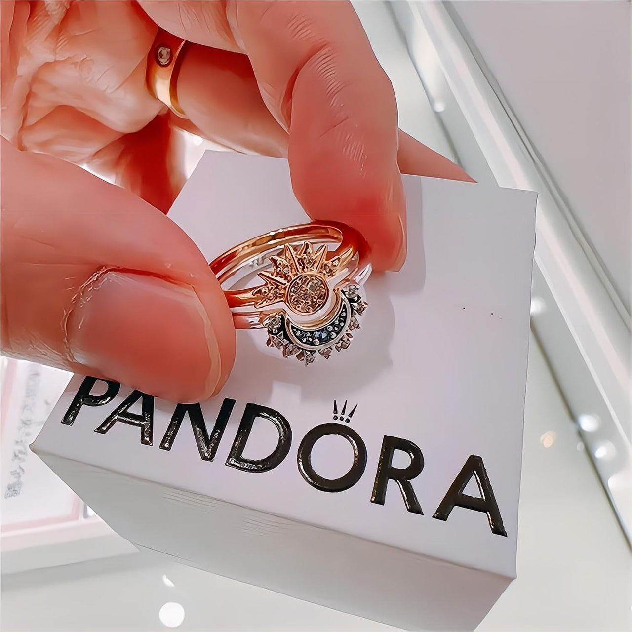 Pandora CZ Inlaid Sun And Moon Stackable Ring - ArtGalleryZen