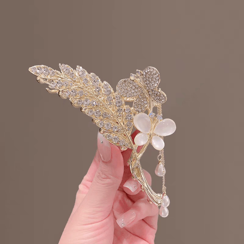 Pearl Chain Tassel Floral Butterfly Chignon Claw Clip Hair Clip - ArtGalleryZen