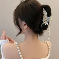 Thumbnail for Pearl Chain Tassel Floral Butterfly Chignon Claw Clip Hair Clip - ArtGalleryZen