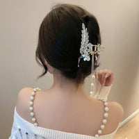 Thumbnail for Pearl Chain Tassel Floral Butterfly Chignon Claw Clip Hair Clip - ArtGalleryZen