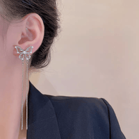 Thumbnail for Pearl Inlaid Zircon Butterfly Tassel Earrings - ArtGalleryZen