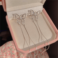 Thumbnail for Pearl Inlaid Zircon Butterfly Tassel Earrings - ArtGalleryZen