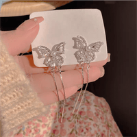 Thumbnail for Pearl Inlaid Zircon Butterfly Tassel Earrings - ArtGalleryZen