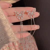 Thumbnail for Pearl Inlaid Zircon Butterfly Tassel Earrings - ArtGalleryZen