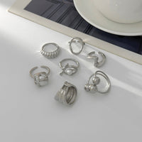 Thumbnail for Pearl Ring Set 7pcs - Geometric Irregular Hollow Curved Statement - ArtGalleryZen