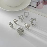 Thumbnail for Pearl Ring Set 7pcs - Geometric Irregular Hollow Curved Statement - ArtGalleryZen