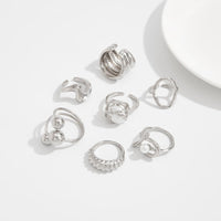 Thumbnail for Pearl Ring Set 7pcs - Geometric Irregular Hollow Curved Statement - ArtGalleryZen
