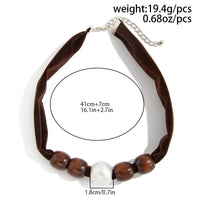 Thumbnail for Pearl Wooden Bead Velvet Choker Necklace Layered Boho Charm - ArtGalleryZen