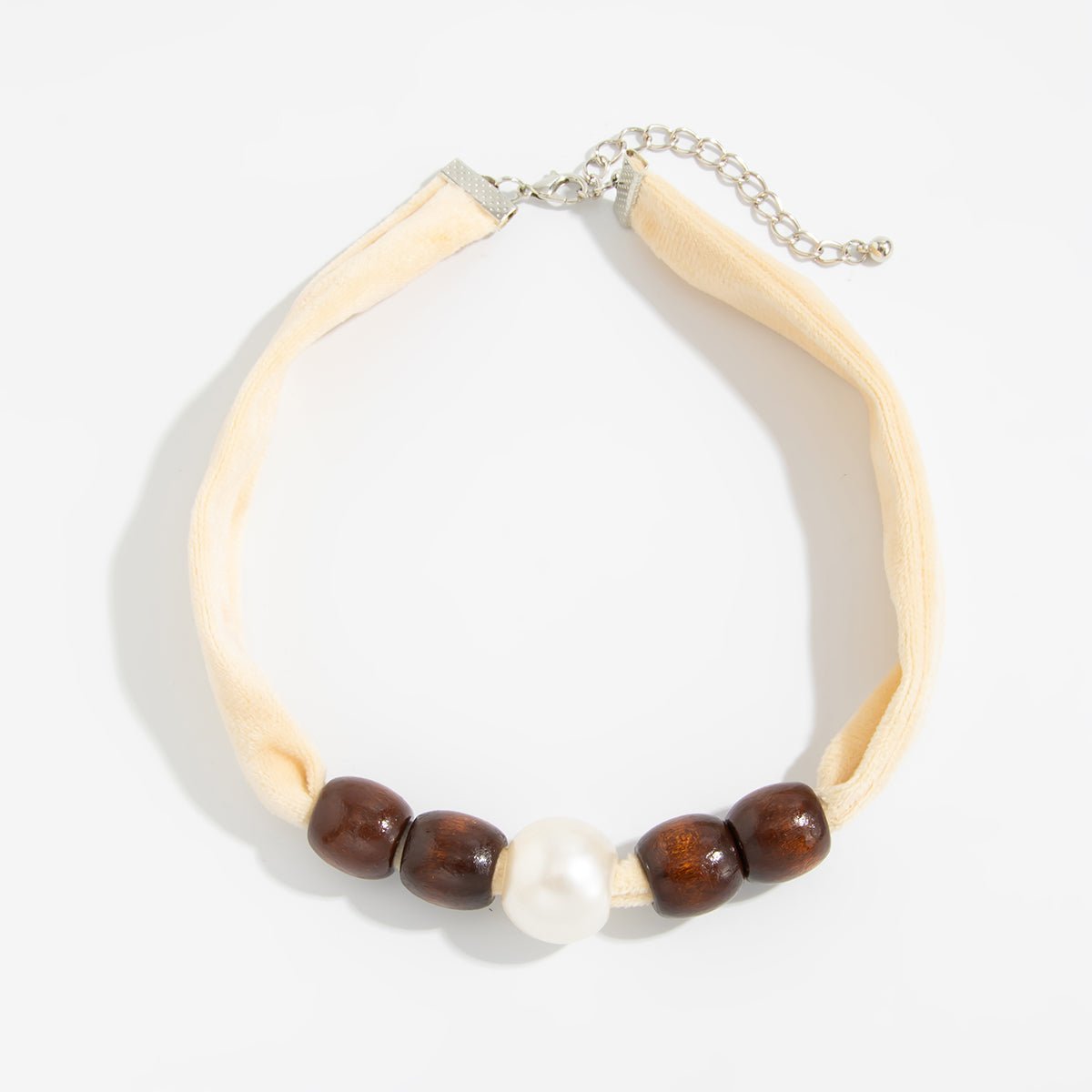 Pearl Wooden Bead Velvet Choker Necklace Layered Boho Charm - ArtGalleryZen