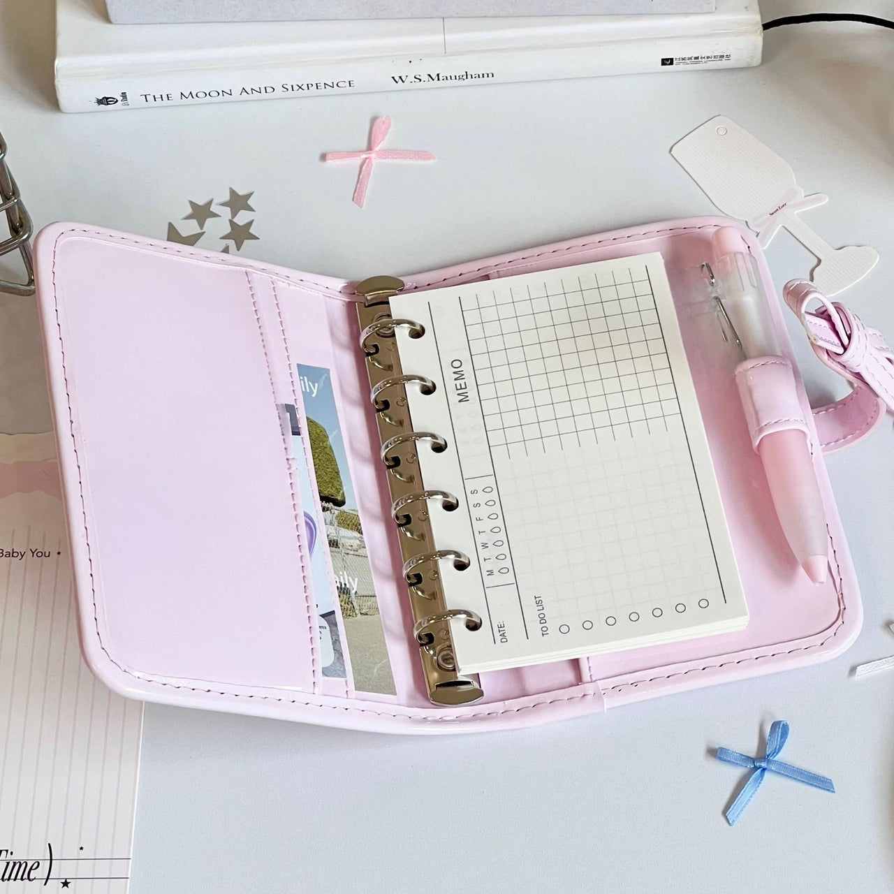 Pink Bowknot PU Leather A7 Binder Cover - ArtGalleryZen