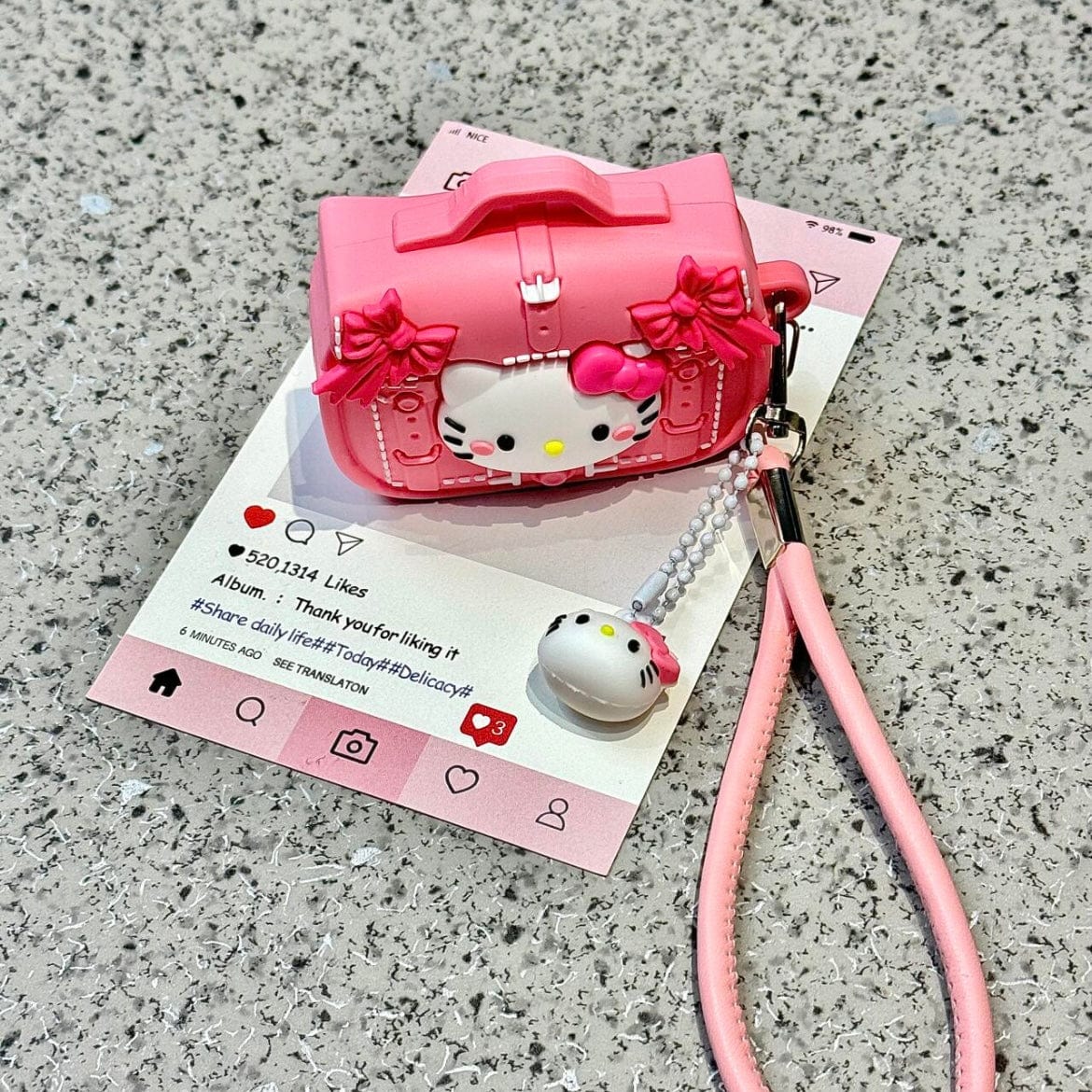 Pink Briefcase Hello Kitty AirPods Earphone Case With Lanyard