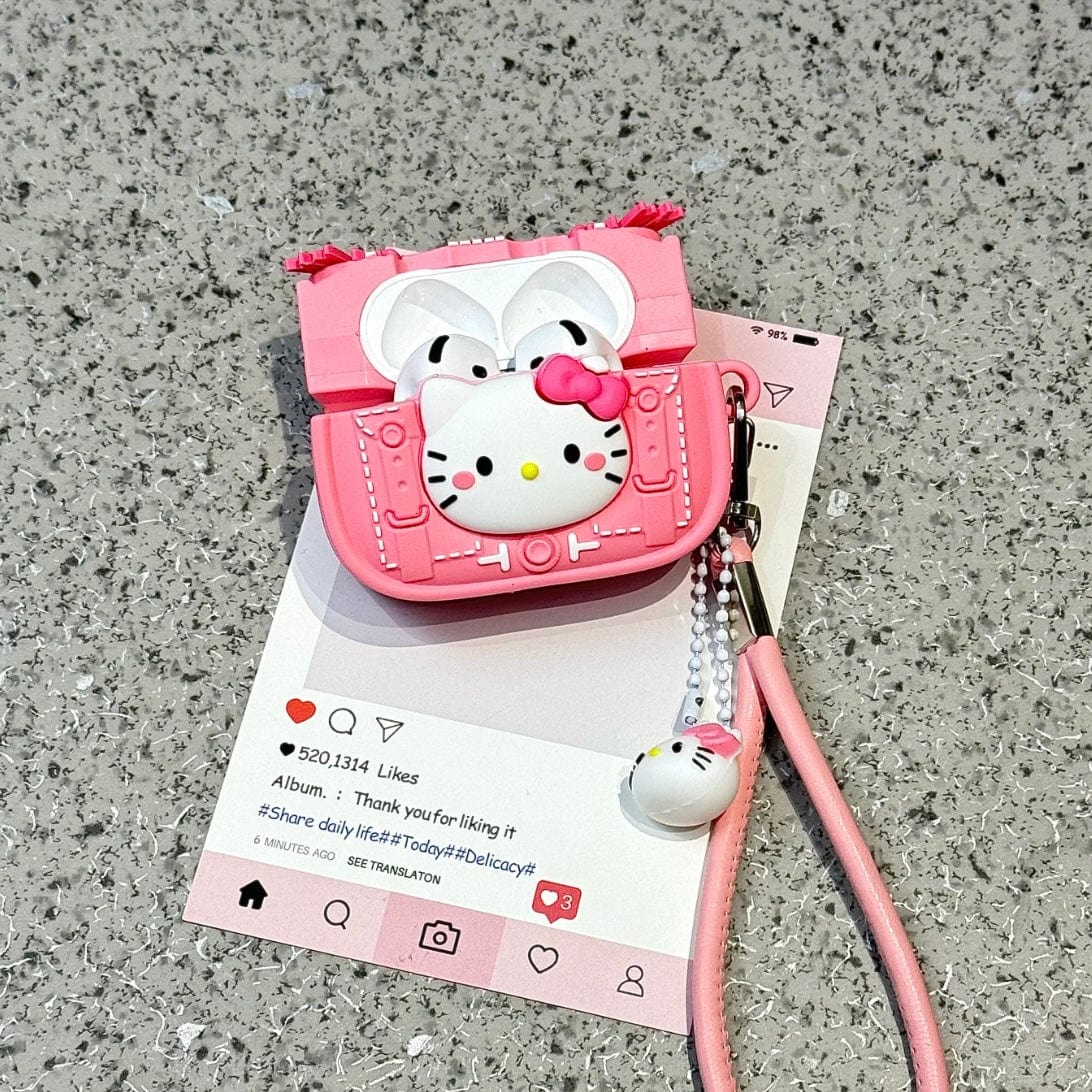 Pink Briefcase Hello Kitty AirPods Earphone Case With Lanyard