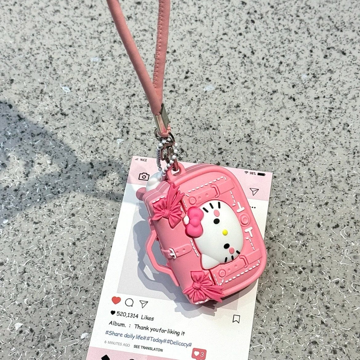 Pink Briefcase Hello Kitty AirPods Earphone Case With Lanyard