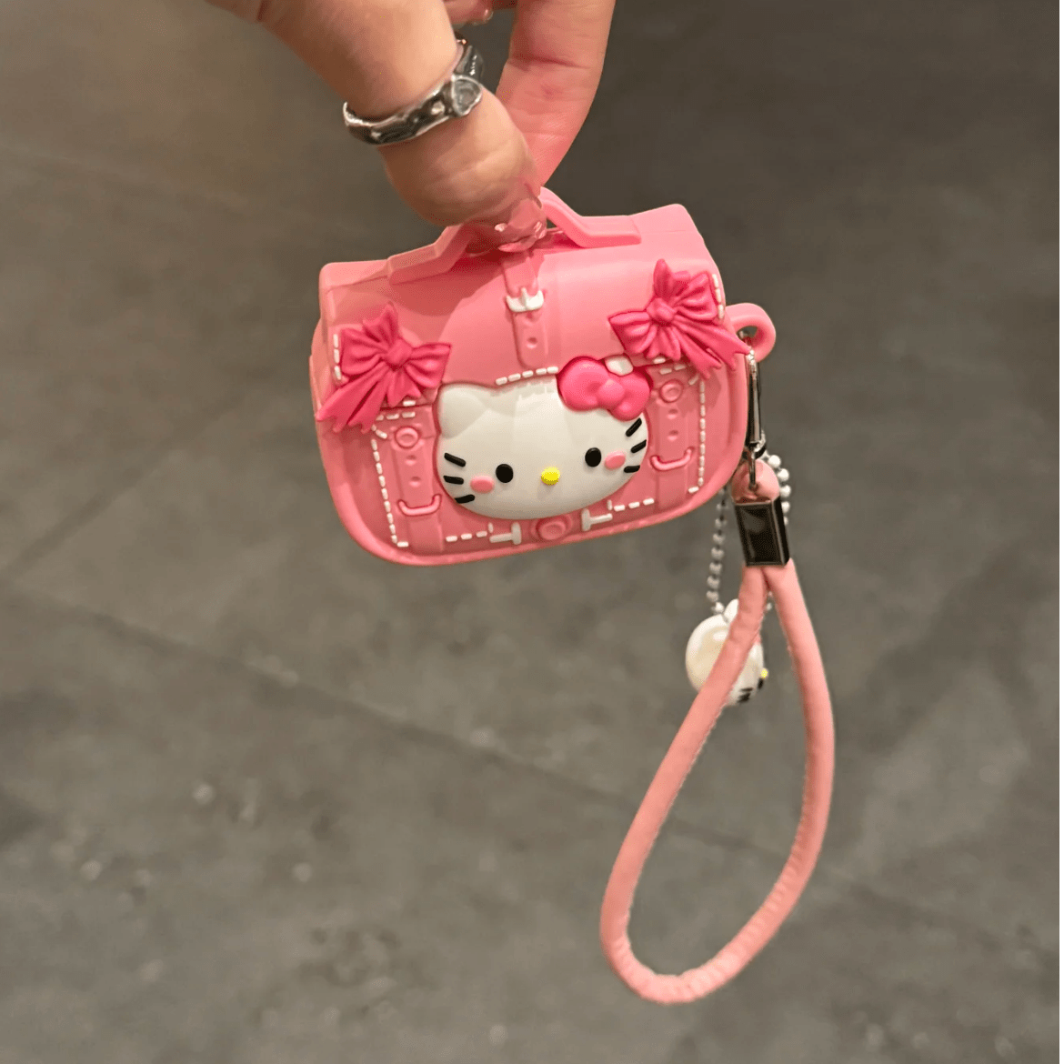 Pink Briefcase Hello Kitty AirPods Earphone Case With Lanyard