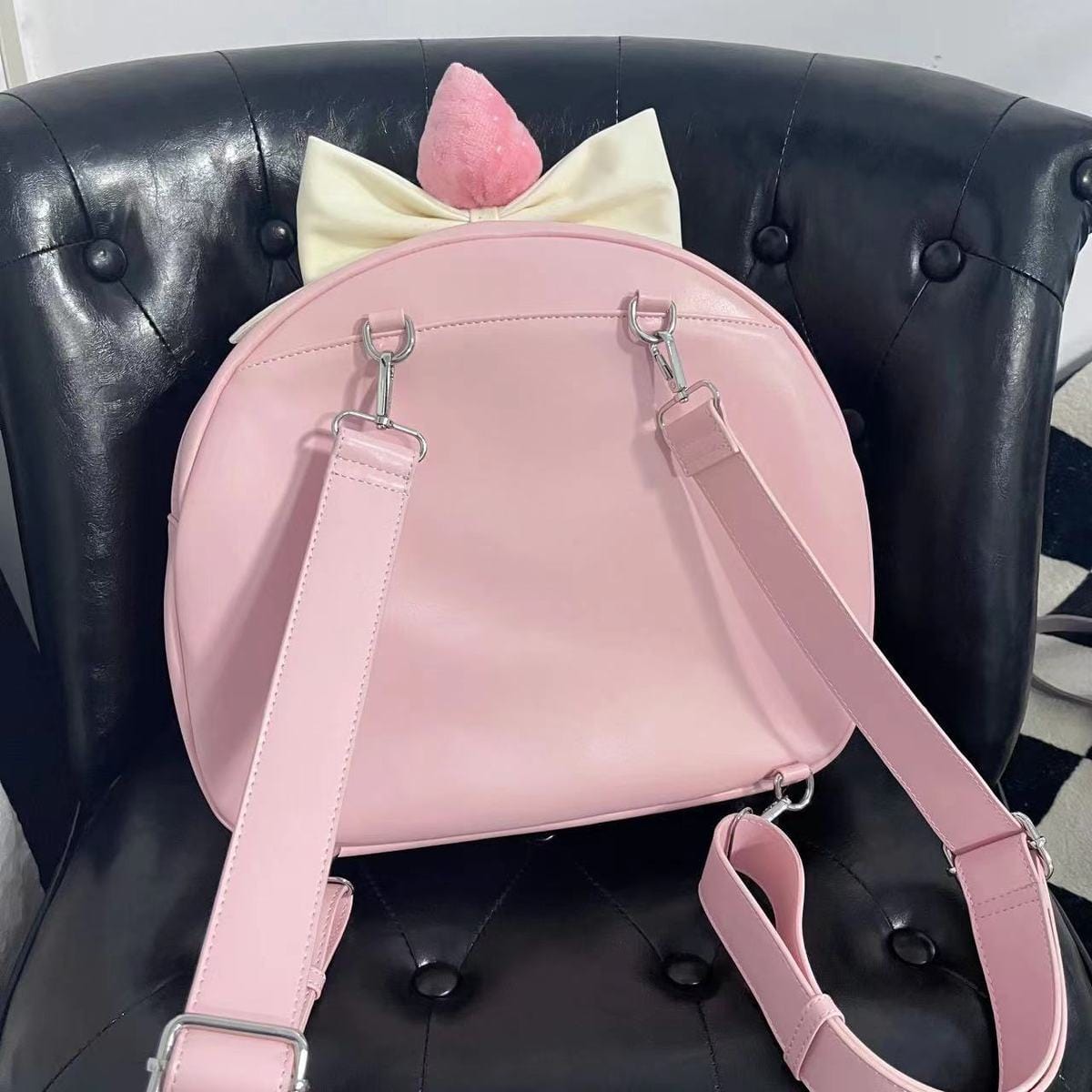 black pink leather bow large backpack purse ArtGalleryZen Online Store
