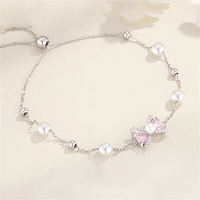 Thumbnail for Pink Crystal Bowknot Pearl Chain Bracelet - ArtGalleryZen