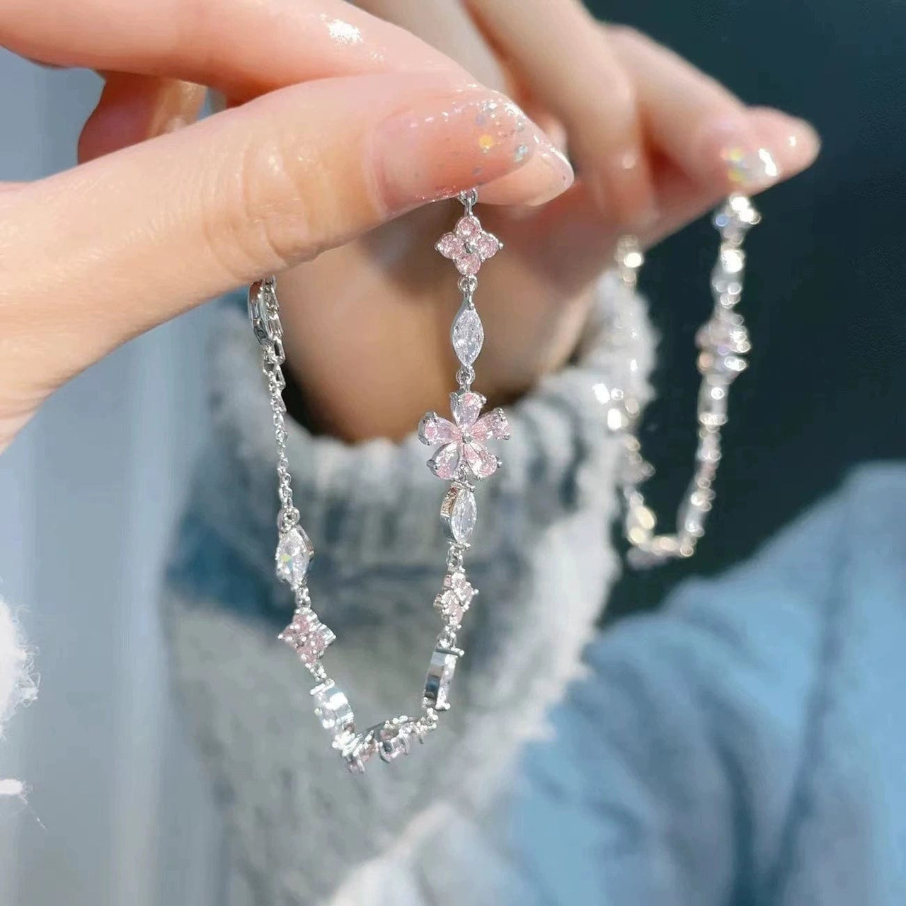 Pink Crystal Cherry Blossom Bracelet - ArtGalleryZen