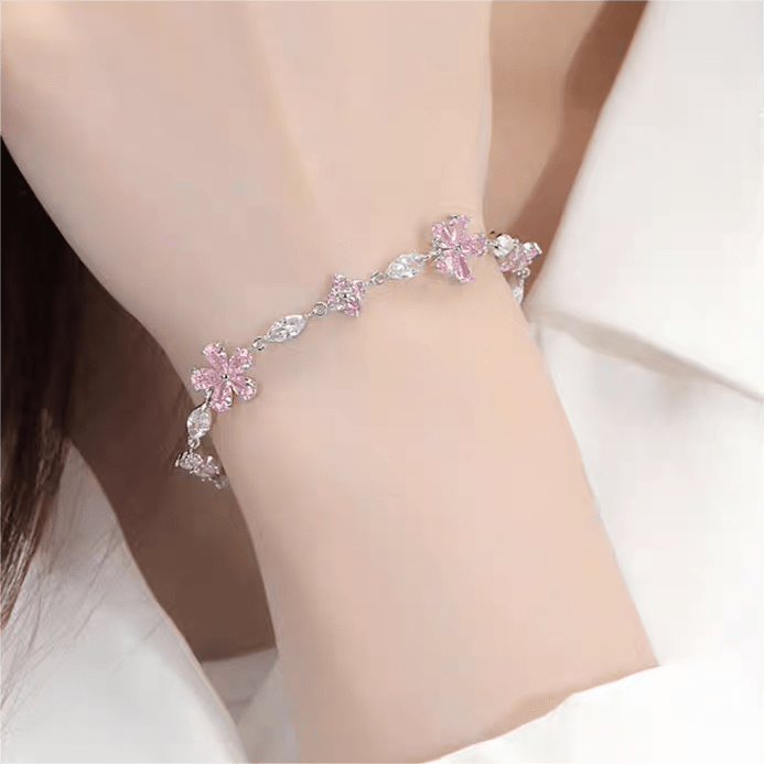 Pink Crystal Cherry Blossom Bracelet - ArtGalleryZen