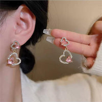Thumbnail for Pink Crystal Dangle Heart Earrings - ArtGalleryZen