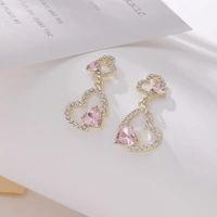 Thumbnail for Pink Crystal Dangle Heart Earrings - ArtGalleryZen