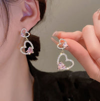 Thumbnail for Pink Crystal Dangle Heart Earrings - ArtGalleryZen
