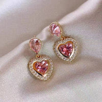 Thumbnail for Pink Crystal Dangling Heart Earrings - ArtGalleryZen