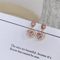 Thumbnail for Pink Crystal Dangling Heart Earrings - ArtGalleryZen