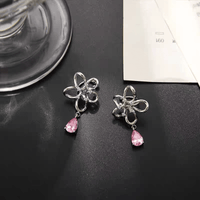 Thumbnail for Pink Crystal Floral Dangle Ear Cuff Earrings - ArtGalleryZen