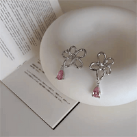 Thumbnail for Pink Crystal Floral Dangle Ear Cuff Earrings - ArtGalleryZen