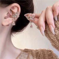 Thumbnail for Pink Crystal Floral Dangle Ear Cuff Earrings - ArtGalleryZen