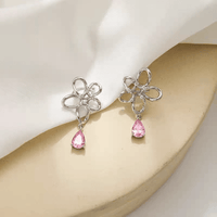 Thumbnail for Pink Crystal Floral Dangle Ear Cuff Earrings - ArtGalleryZen
