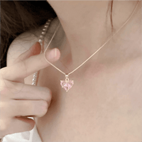 Thumbnail for Pink Crystal Heart Pendant Necklace Earrings Set - ArtGalleryZen