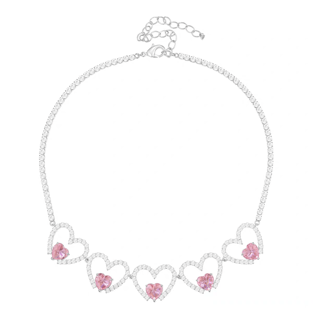 Pink Crystal Hollow Heart Necklace - ArtGalleryZen